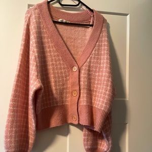 Pink plaid cardigan very soft xl